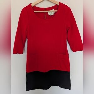 Kate Spade Woman's Red Black Racquel Ponte Color Block Shift Dress Size Small